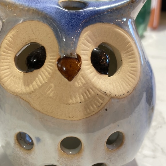 Big Glazed Ceramic blue Owl Figurine Statue Tea light Candle Holder 6 SEE - Picture 2 of 7